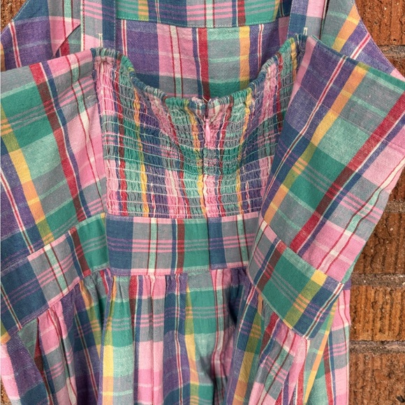 Clare V Lisette Dress Linen Plaid Multicolor Smocked Pockets Country XXL - Picture 4 of 11